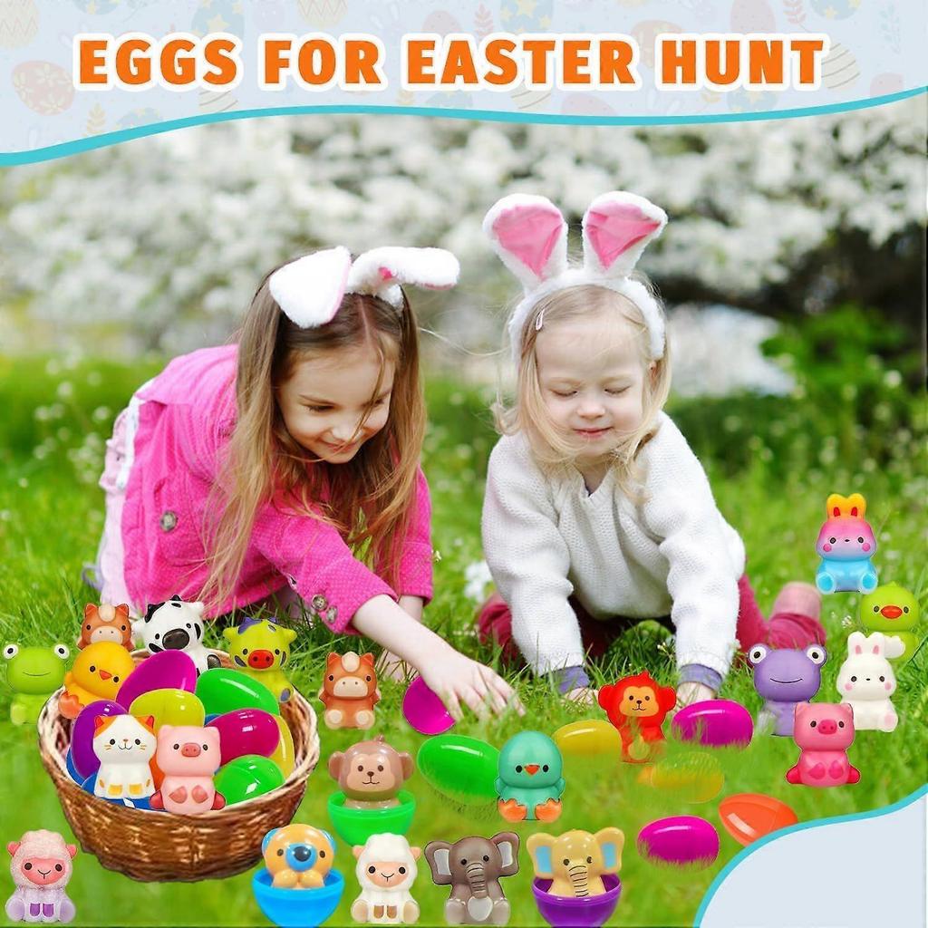24 Pack Filled Easter Eggs for Kids Prefilled Egg Fillers Squishy Toys Stuffed Easter Eggs Easters Gifts Basket Stuffers for Kids Girls Toddlers Boys