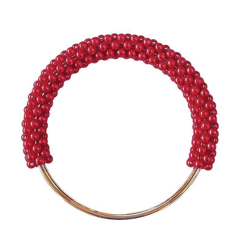 Colorful Beaded Pearl Bag Handle Round Metal Ring Braided DIY Accessory for Women Handbag Tote Craft Making Materials