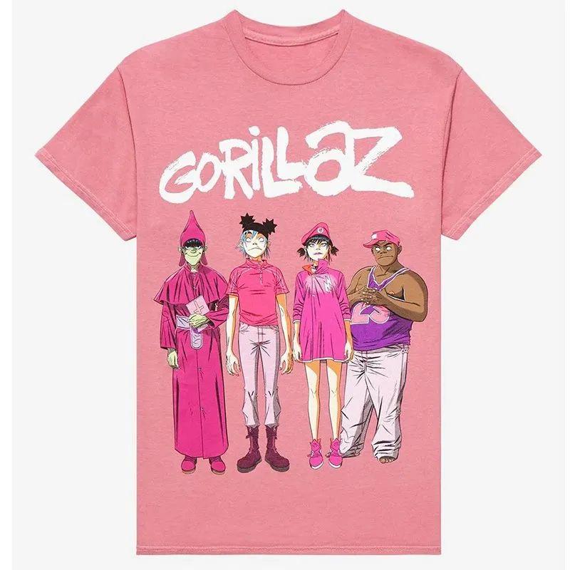 Rock Punk Band T Shirts Gorillaz Print Tops British Virtual Band Vintage Rock T Shirts Casual Loose Streetwear Fans Gift Unisex