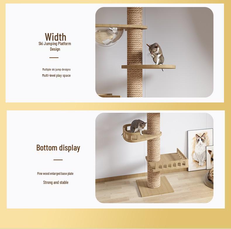 Space-Saving Solid Wood Cat Tree Tower: Climbing Frame, Bed, and Jumping Platform for Small Apartments