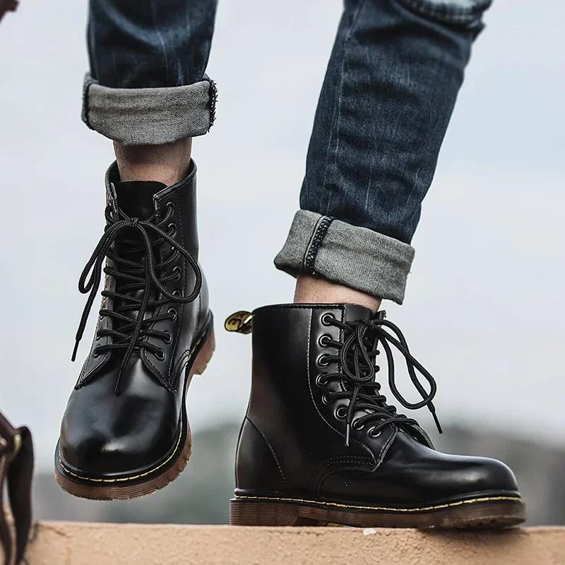 New Couple Boots Men's Women's Genuine Leather Motorcycle Shoes Breathable Waterproof Anti-Slip Warm boots Fashion ankle Boots