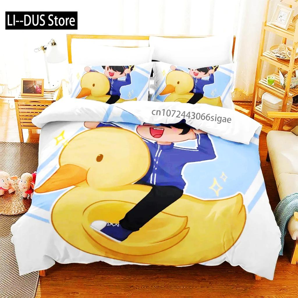 Anime Quackity Duck Bedding Set Boys Girls Twin Queen Size Duvet Cover Pillowcase Bed Boys Adult Fashion Home Textileextile