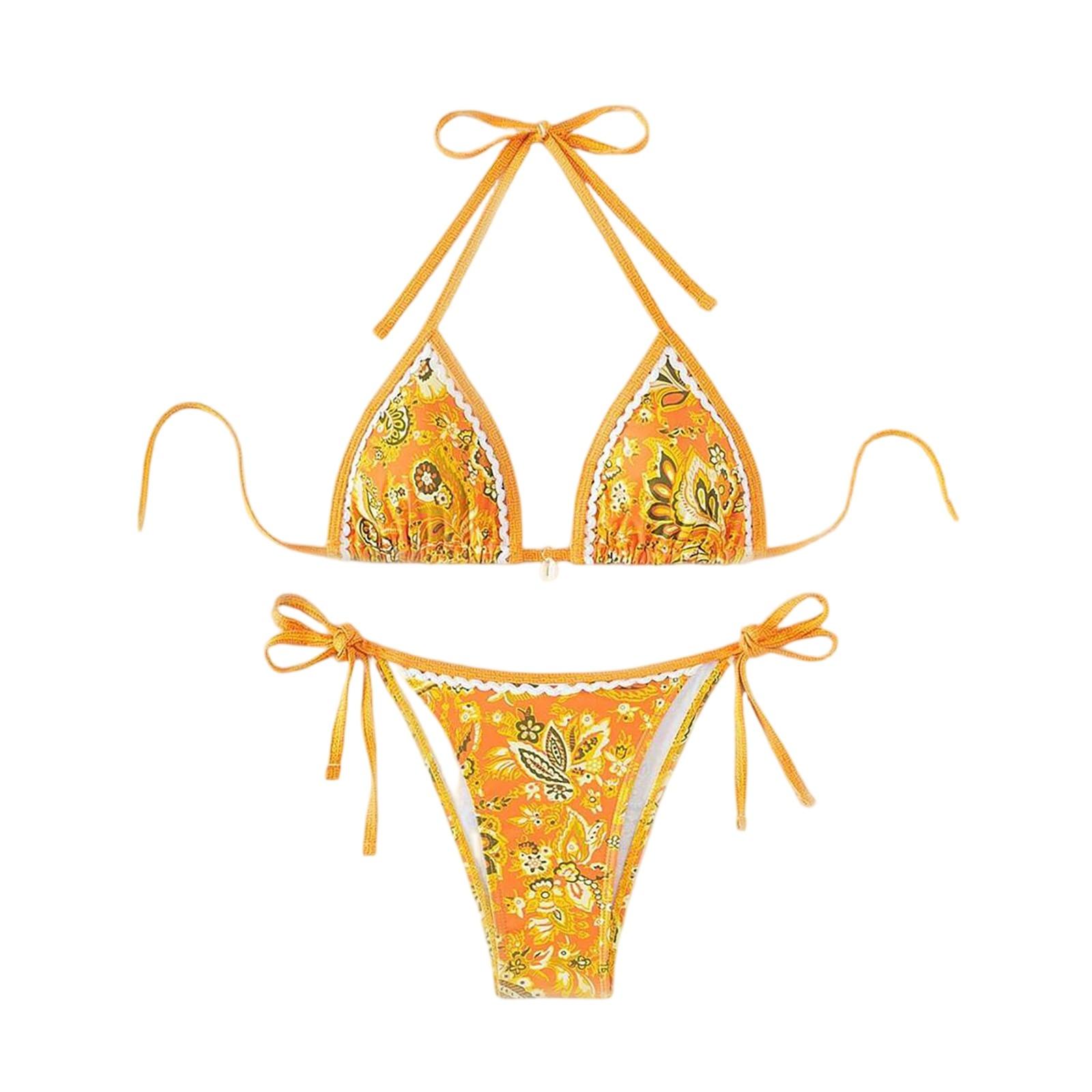 

Женский купальник с цветочным принтом, летний купальник с узором пейсли, комплект бикини S жёлтый
