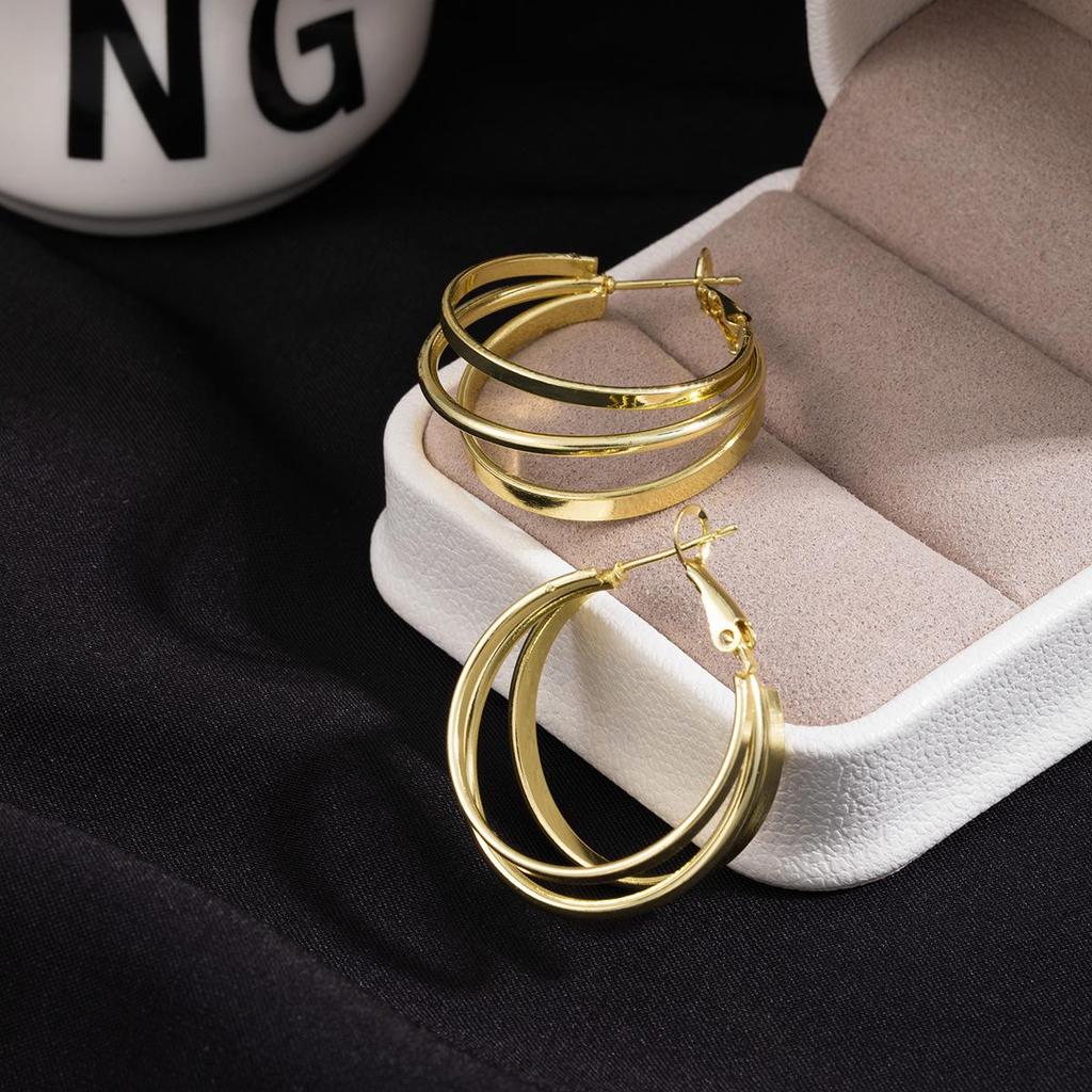 925 Sterling Silver Multi-layer Ring Hoop Earrings In European/American Retro Light Luxury Design for Women