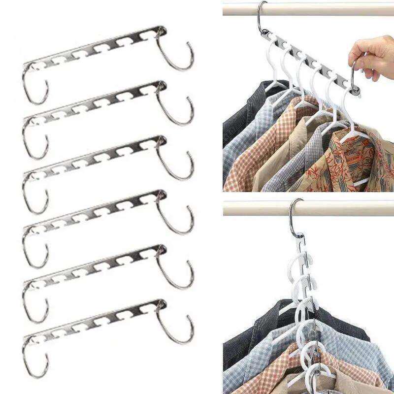 Stainless Steel 6-Hole Folding Hanger: Space-Saving, No-Mark, Easy Storage for Kids