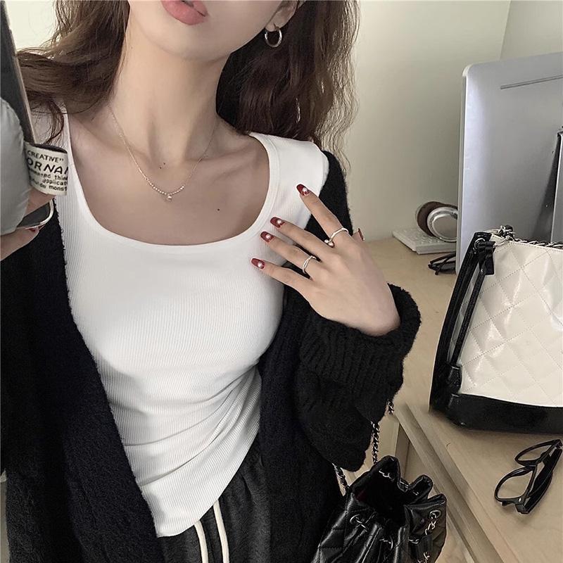 Women's U-Neck White Long Sleeve Fleece Lined T-Shirt, Slim Fit - 2024 Spring/Autumn/Winter Collection