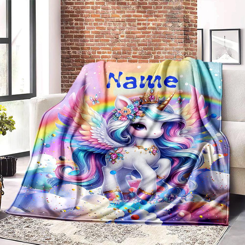 Unicorn Theme Home Customize Your Name Blankets Comfortable Soft Lightweight Allseason Multipurpose Blanket For Picnics Sofas Offices Beds Living