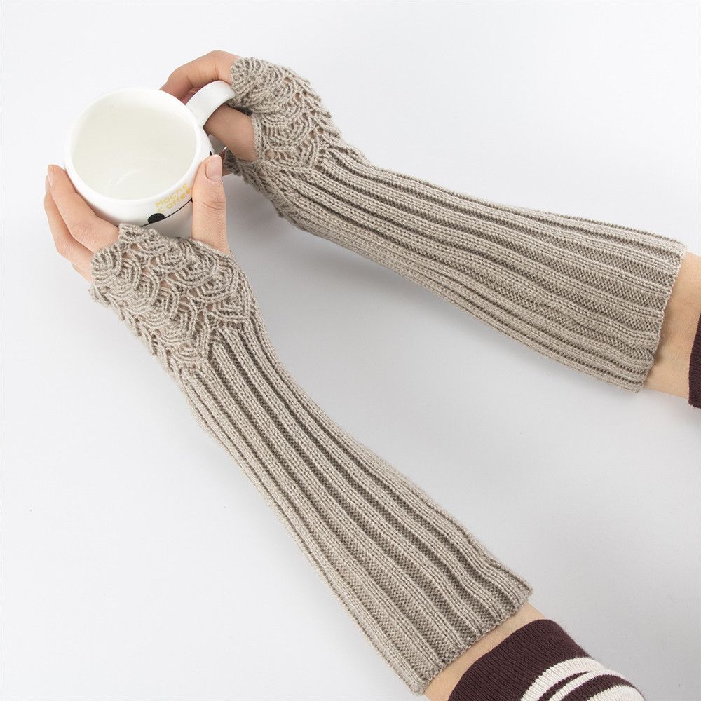 Winter Candy Color Soft Thick Warm Fingerless Mittens Long Knitted Gloves Arm Warmers