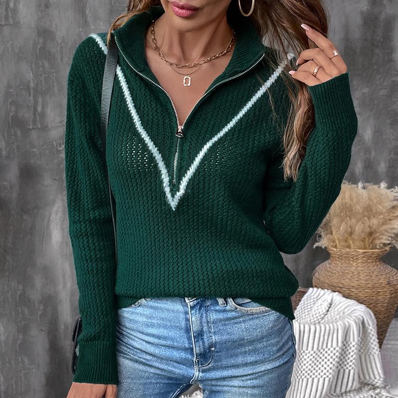 

Пуловеры контрастного цвета на молнии, новые вязаные пуловеры на осень и зиму, свитер с ретро-лацканом S темно-зеленого