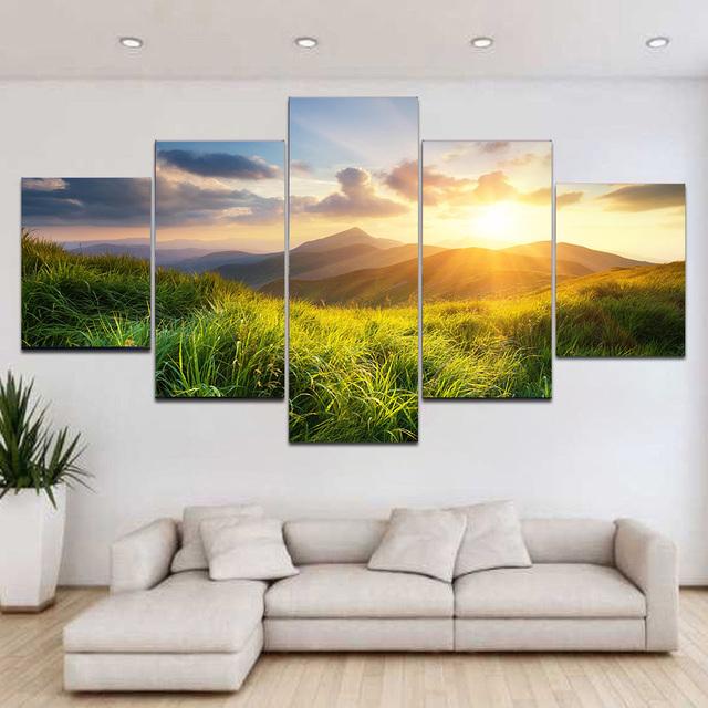 5 панелей пейзаж лавандовое поле горы солнечный свет холст картины постеры и принты — фото 15