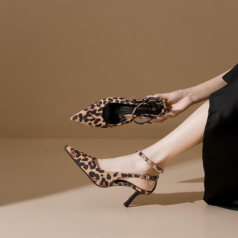 ZR same sexy high heels for women, empty bag head sandals after outer wear, fashionable leopard print, European and American style light luxury single