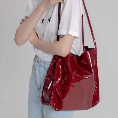 Luxury Patent Leather Tote Bag Female Large Capacity Shoulder Bag Advanced Lady Top-handle Bag Shopping Bag Undearm Bag