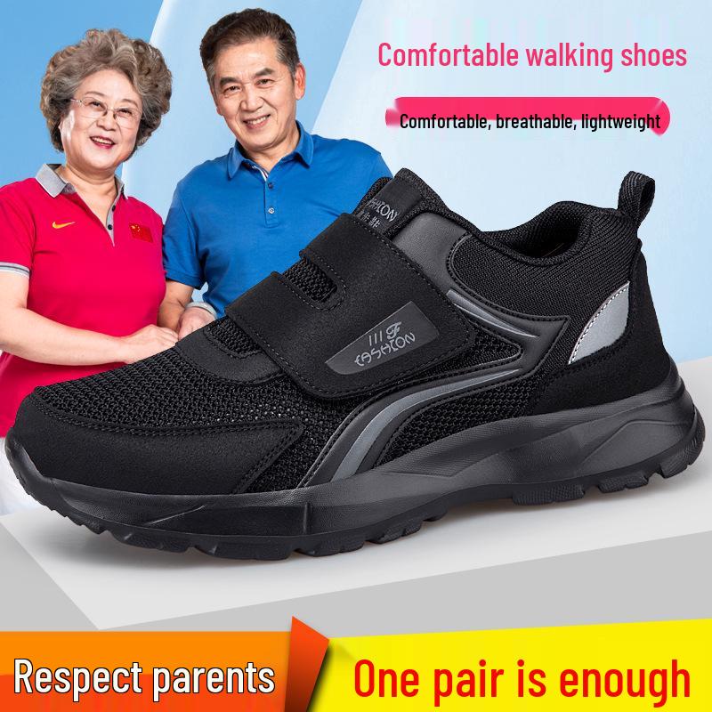 Men s Breathable Non-Slip Soft Sole Elderly Walking Shoes 40 полностью черный