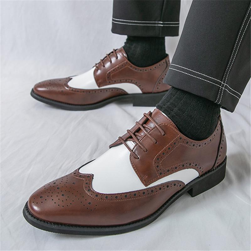 Luxury Designer New Men's Pointed Mixed Color Lace Up Casual Shoes Male Formal Wedding Dress Homecoming Footwear Zapatos Hombre