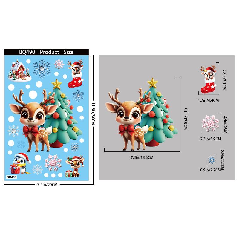 Christmas Glass Stickers Gingerbread Man Snowman Snowflake Decorative Stickers Christmas Party Decoration Santa Claus Electrostatic Stickers