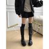 Washed horse leather~ leather tall boots long boots women's autumn and winter fat mm thick legs heightened thick-soled black knight boots