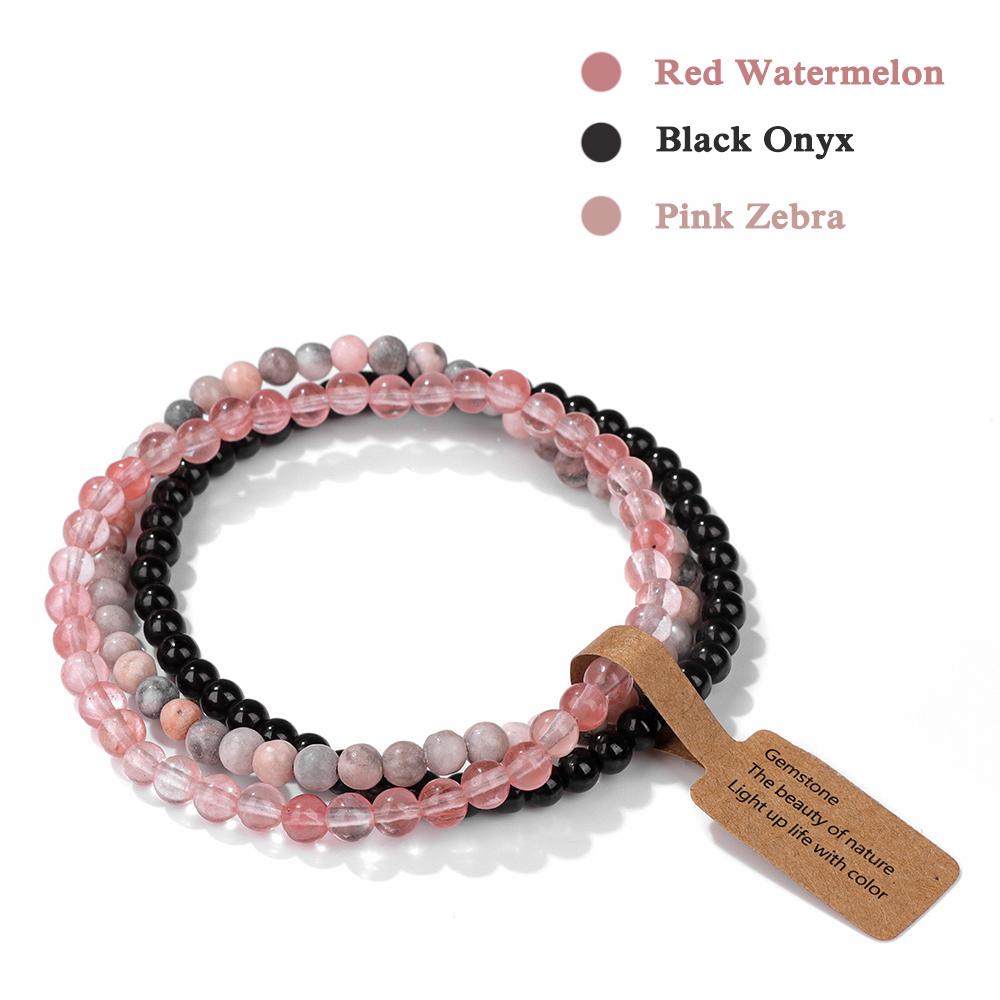 

3Pcs/set Natural Green Stone Bracelet 4mm Moss Agates Black Onyx Cat Eye Beads Elastic Bracelets For Women Men Simple Jewelry 19cm