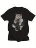 Plus Size UnisexTShirt with British Shorthair Cat Peeking from Pocket Casual Short Sleeve Round Neck Tee Machine Washable Spring