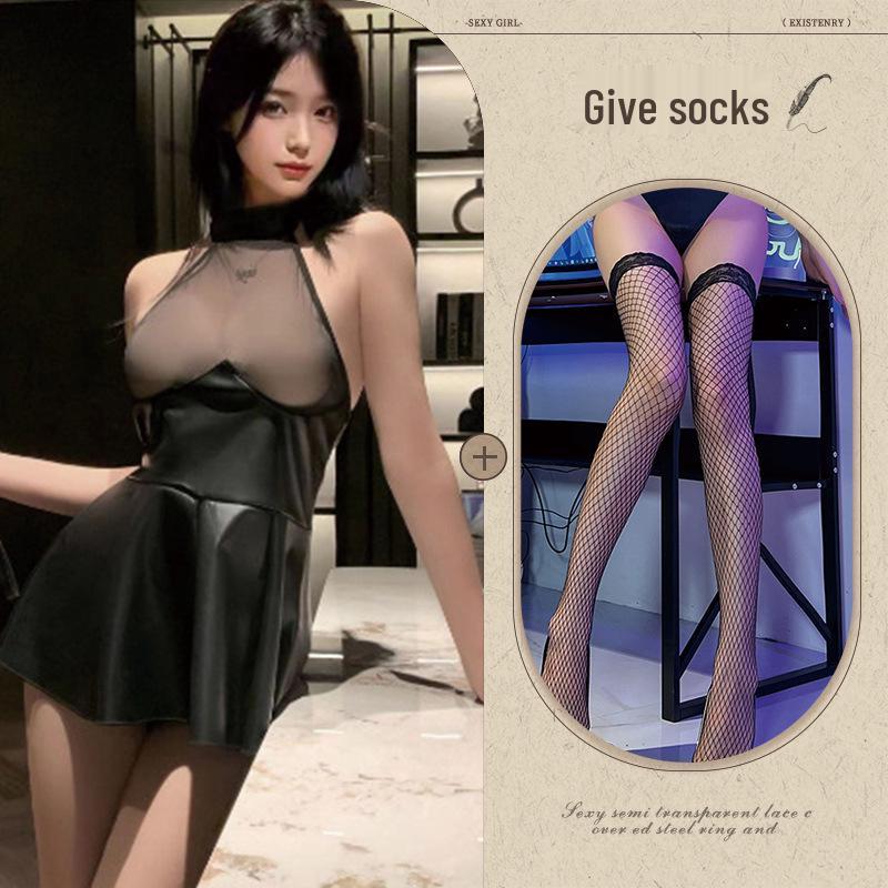 Sexy Transparenter Wetlook PU Plissee Minirock Dessous