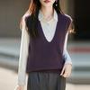 2026 Fall Womens V-Neck Knit Vest Silk Cashmere Wool Blend Sleeveless Top Solid Color Loose Fit