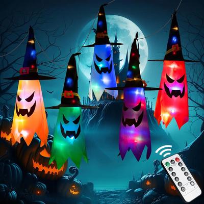 Halloween Bunter Leuchtender Hexenhut Geist Anhänger Veranstaltungsort Dekoration Requisiten Rock Hexenhut Outdoor Baum Hängedekorationen