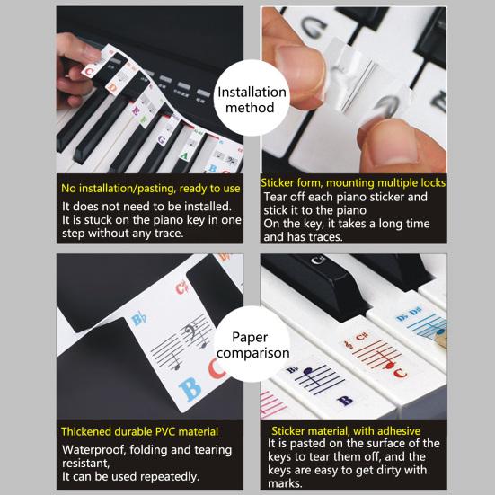 61/88 Tasten Klavieraufkleber Reißfest Waschbar Klebstofffrei Hohe Klebkraft Klarer Druck Klavier