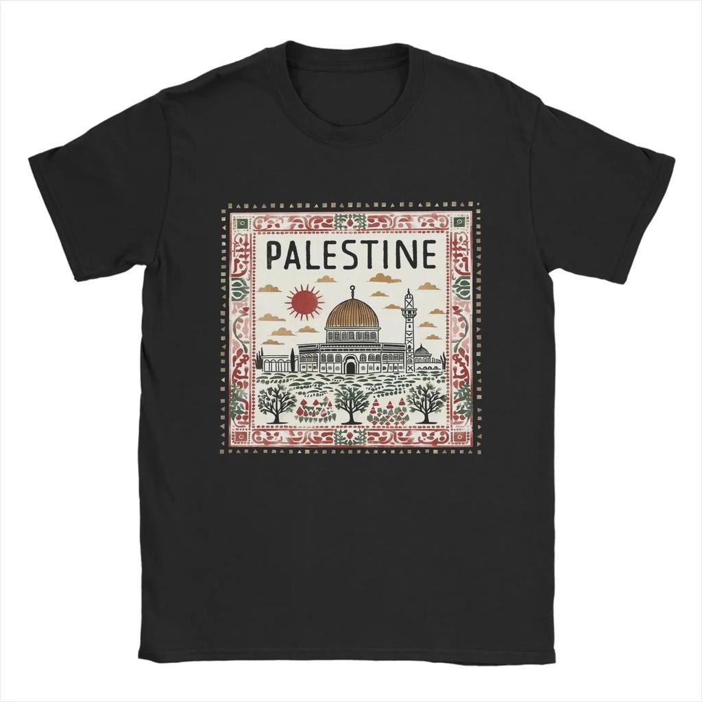 Palestine Dome of the Rock Graphic Tee Men Short Sleeve Round Neck Breathable Cotton T-Shirt