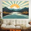 Boho Mountain Landscape Tapestry Retro Sunset Nature Wall Art Abstract Sunburst Decor Poster for Living Room Bedroom