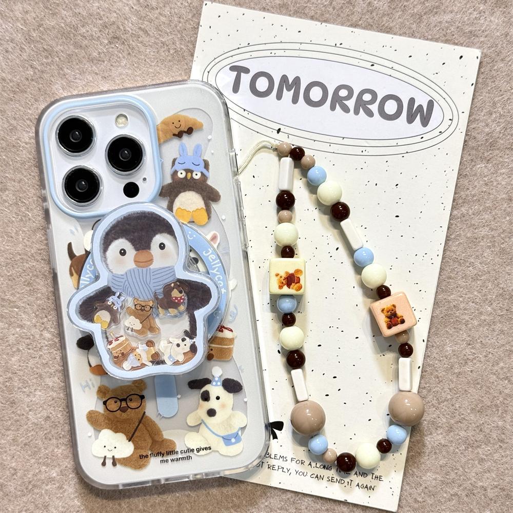 Winter Animal Penguin Shaking Apple 16 Double Layer IPhone 15 Magnetic Bracket 14 Cute 13 Mobile Phone Case