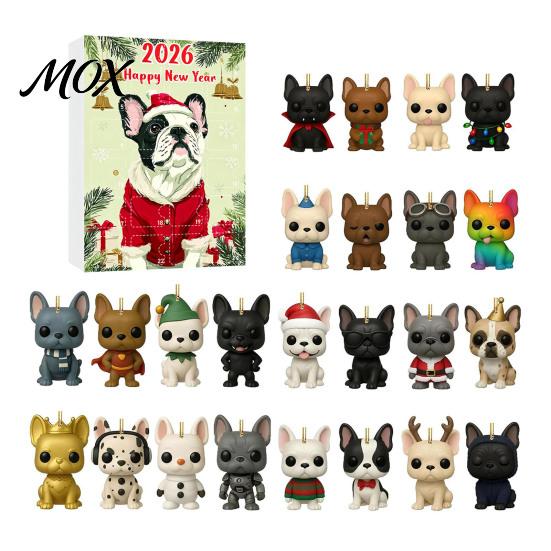 Dog Lover Christmas Gifts Bulldog Advent Calendar 2026, 24 Days Acrylic Puppy Ornaments Countdown Calendar, Fun Holiday Surprise Toys 2D Flat