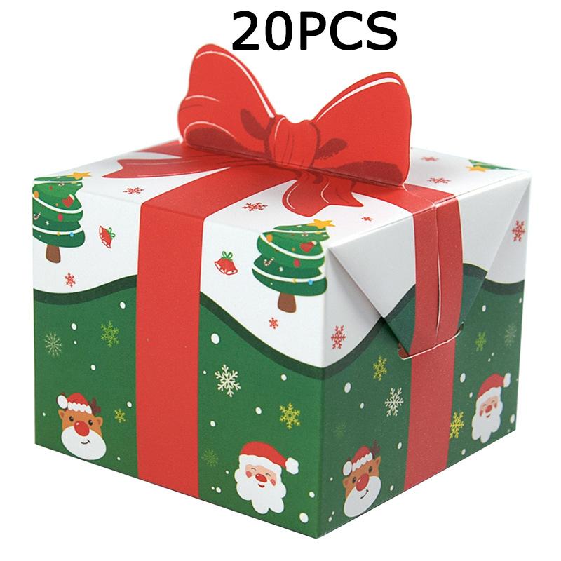 

WTEMPO DIY Foldable Christmas Paper Gift Boxes Festive Events Souvenir Gift Boxes Creative Printed Bow Shaped Design Boxes 20pcs зелёный