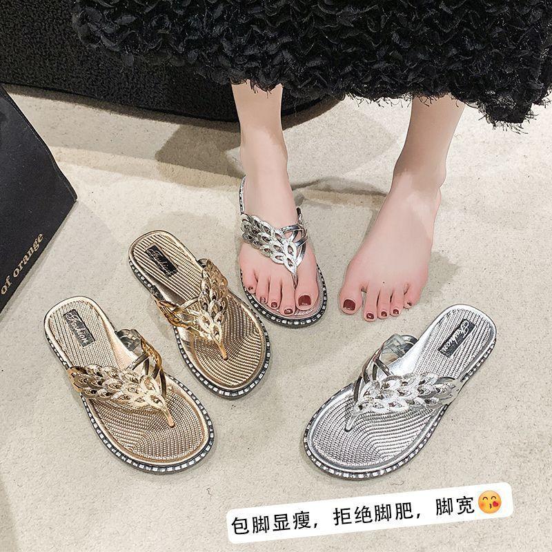 Fashion Korean version of cold slippers Internet celebrity non-slip beach shoes flat flip-flops women wear 2025 summer and autumn new