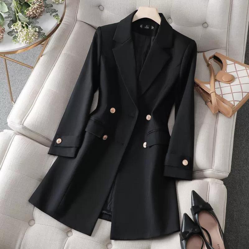 Autumn Spring Jacket Women Long Blazer Khaki Coffee Black Office Ladies Formal Jacket Business Work Wear Coat Female Outerwear