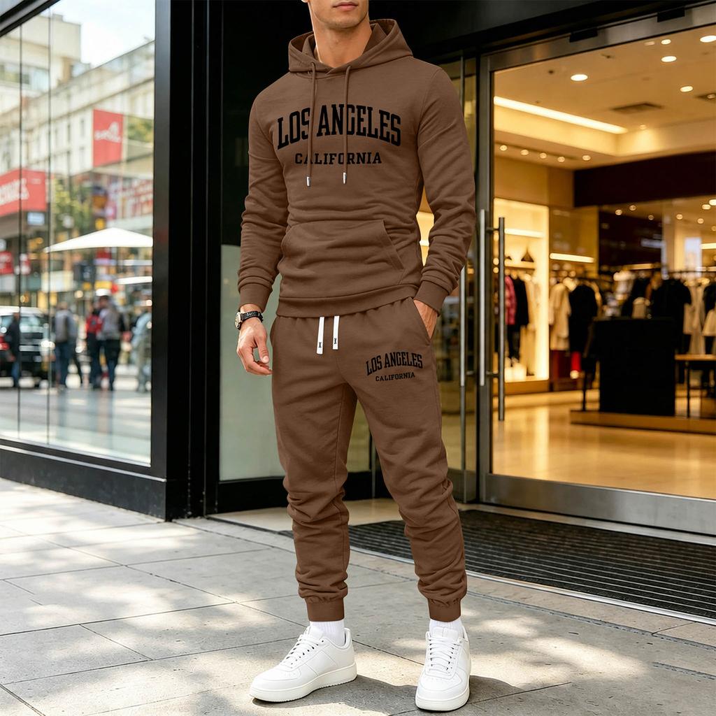 Men's Printed Hoodie and Sweatpants Set Casual Athletic Tracksuit with Matching Hooded Sweatshirt