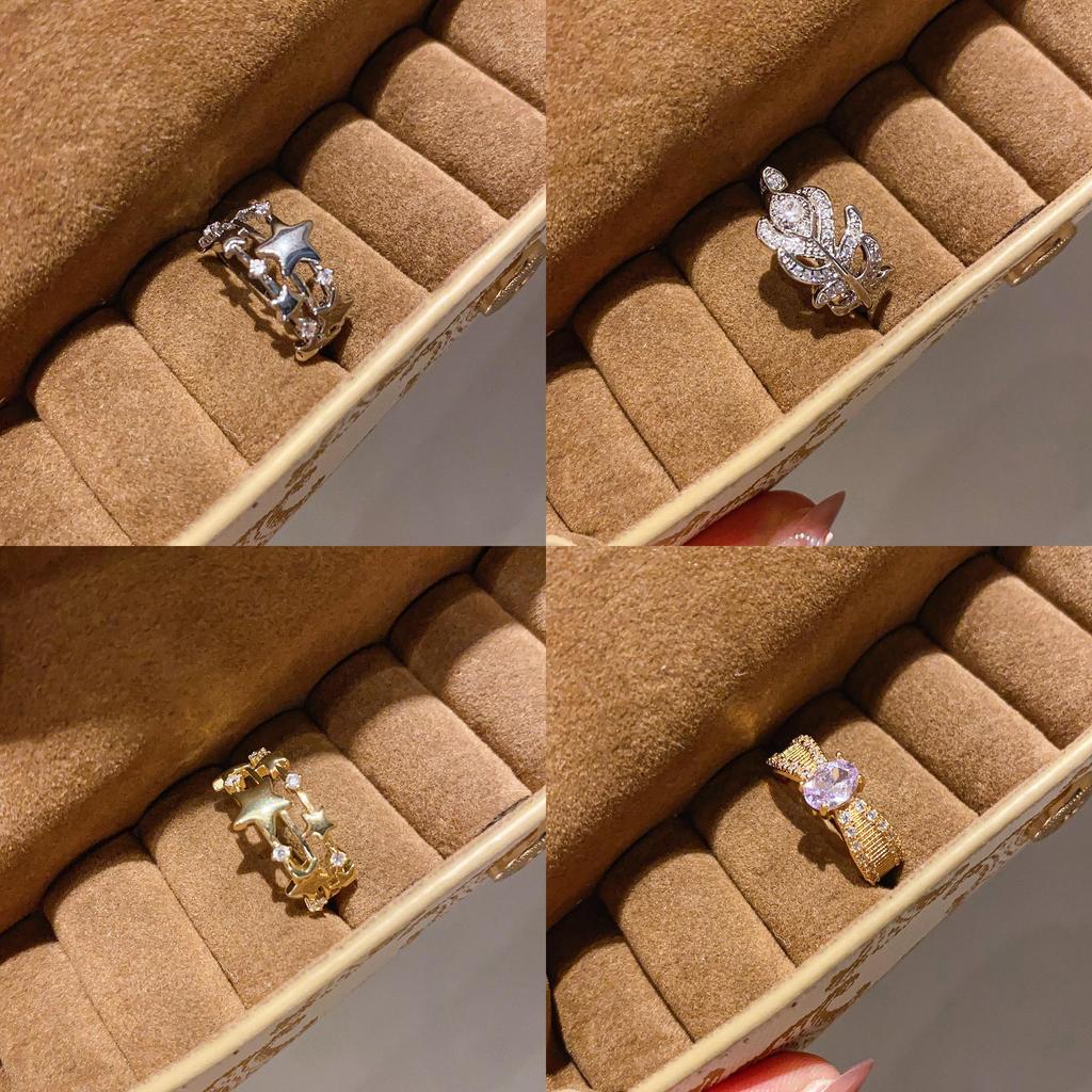 Minimalist Zircon Feather Leaf Open Ring For Elegant Ladies Wear