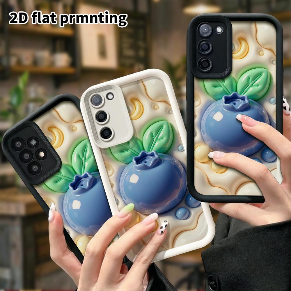 Phone case: 2D flat, suitable for Samsung Galaxy A34 A35 M05 M06 S20 S22 S21 FE Plus 5G protective case, cartoon blueberry, perfect Christmas and Hall