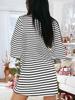 Women's Cotton Striped Mini Dress 3/4 Sleeve Loose Fit with Side Pockets