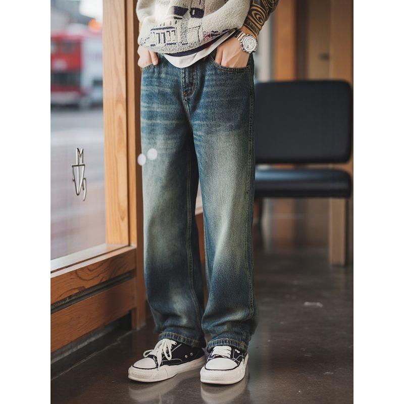 American Retro Heavy-Duty Washed Vintage Wide-Leg Jeans for Men, Spring and Autumn Pants, Foreign Trade Men's Loose Casual Long Pants