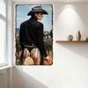 Sexy Woman with Tassels & Horse Outdoor Vintage Tin Sign - Cowboy Hat Denim Jacket Olive Trees Blue Statue Wall Decor for Bar Ho