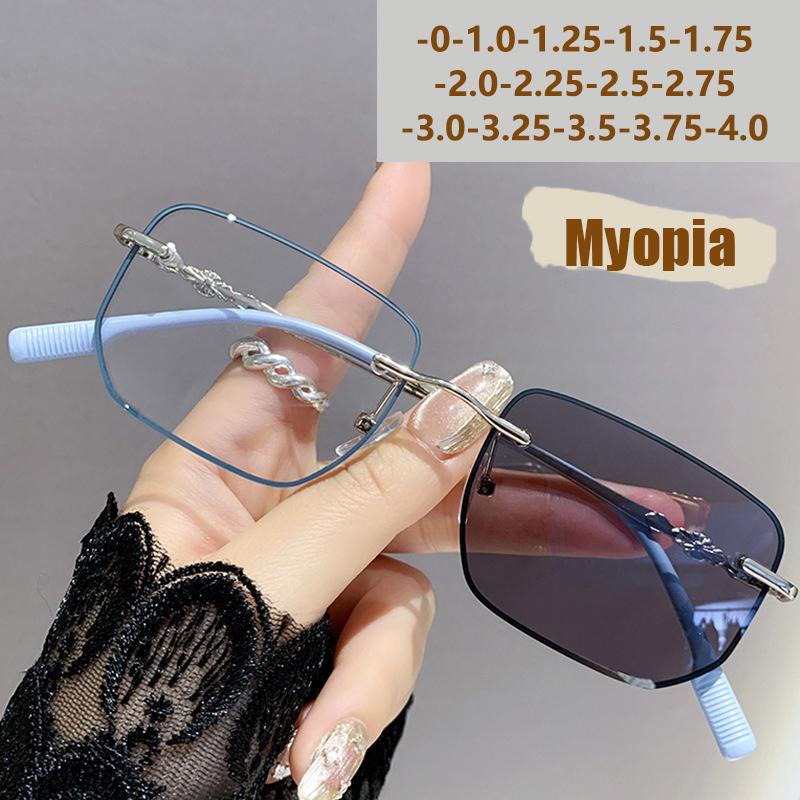 Fashion Photosensitive Color-changing Anti-blue Light Glasses Frameless Metal Frame for Senior Students Myopia 3325