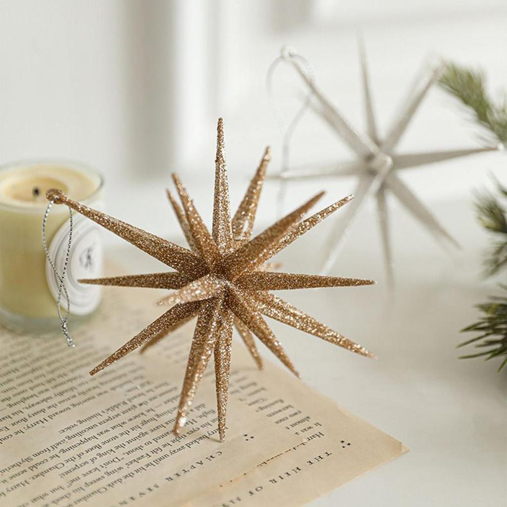 2 Pieces Christmas Tree Star Ornaments Three-dimensional Glitter Star Christmas Tree Ornaments Holiday Decoration