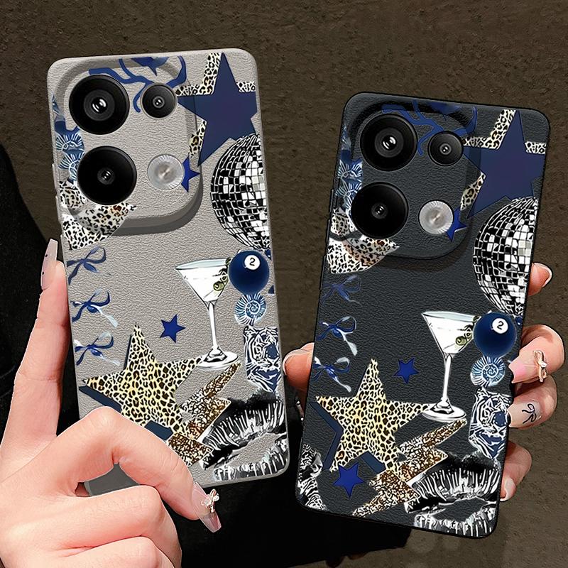 Leopard Star Disco Ball Pattern Case For Xiaomi Redmi Note 14 13 Pro 5G 4G 12 11 Funda Xiaomi 14T 13T 11T Pro Leather Texture Silicone Cover