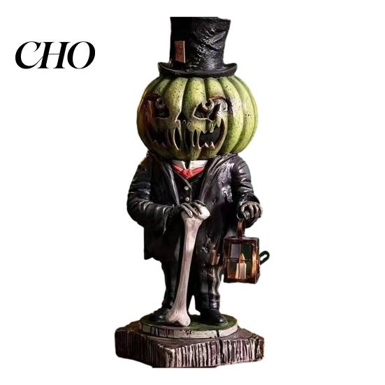 Outdoor Fall Patio Ornaments Spooky Halloween Figurine, Resin Scary Ghost Pumpkin Tabletop Decoration Autumn Table Centerpieces for Tiered Tray,