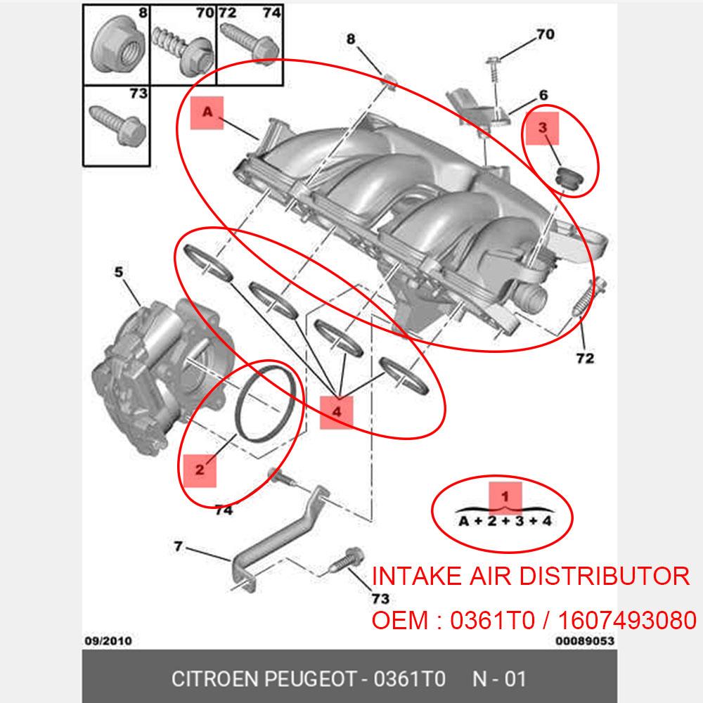 Suitable for Peugeot 207A7 208 3008 308T9 408 5008 508 RCZ Citroen C3B618 C4 PICASSO C5X7 C4B7 DS4 INTAKE AIR DISTRIBUTOR 0361T0