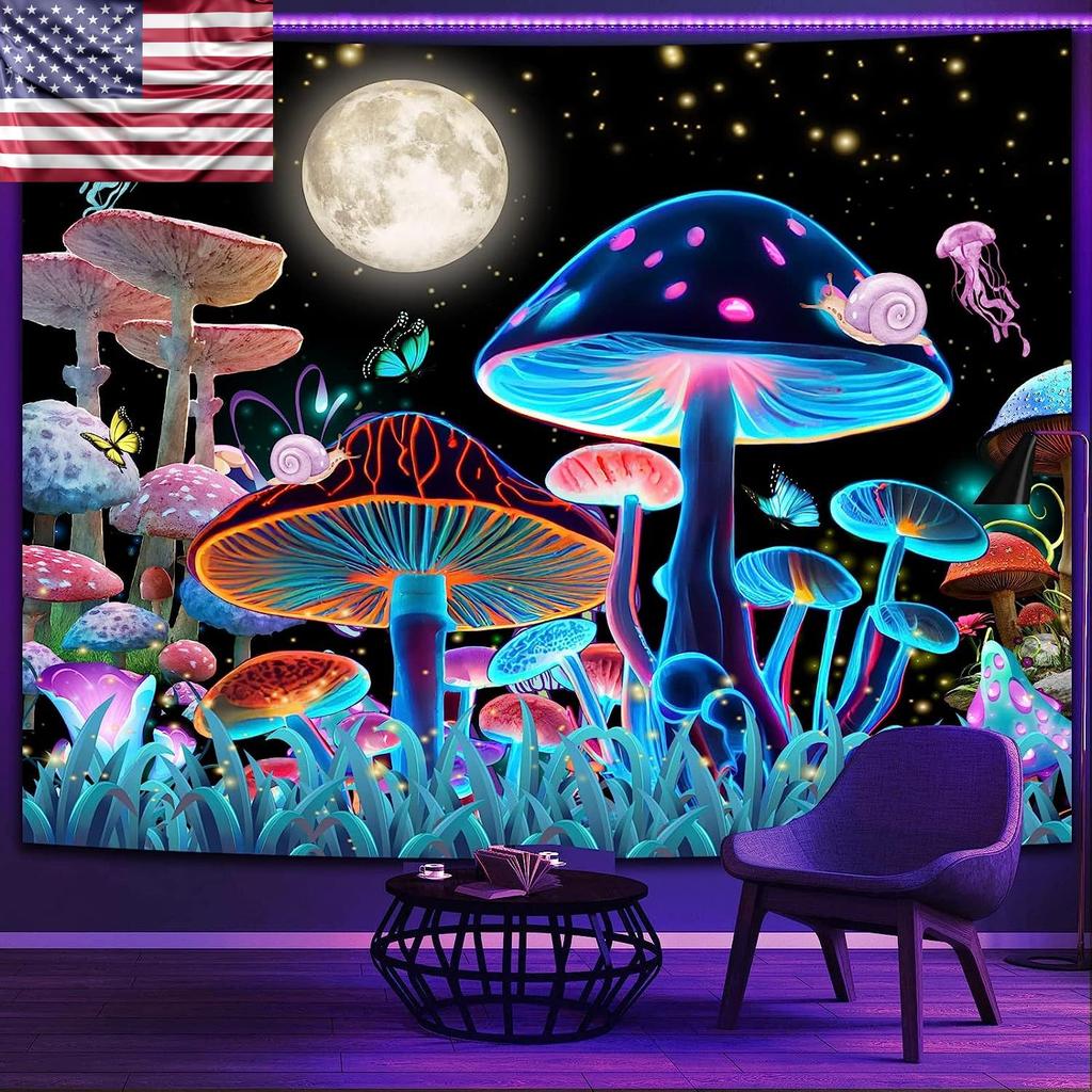 Glow-in-the-dark mushroom tapestry