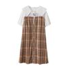 Plus Size Women's Summer Pastoral Print Fake Two Doll Neck Dress