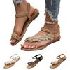 Women's Plus Size Floral Embellished Round Toe Casual Sandals Elastic Back Strap Flat Sole Comfortable Summer Footwear