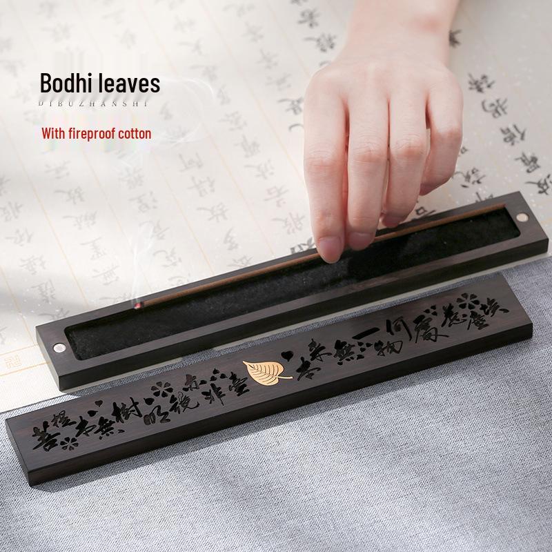 Ebony & Copper Inlay Sandalwood Incense Burner: Solid Wood Incense Holder for Aromatherapy & Bedside Use