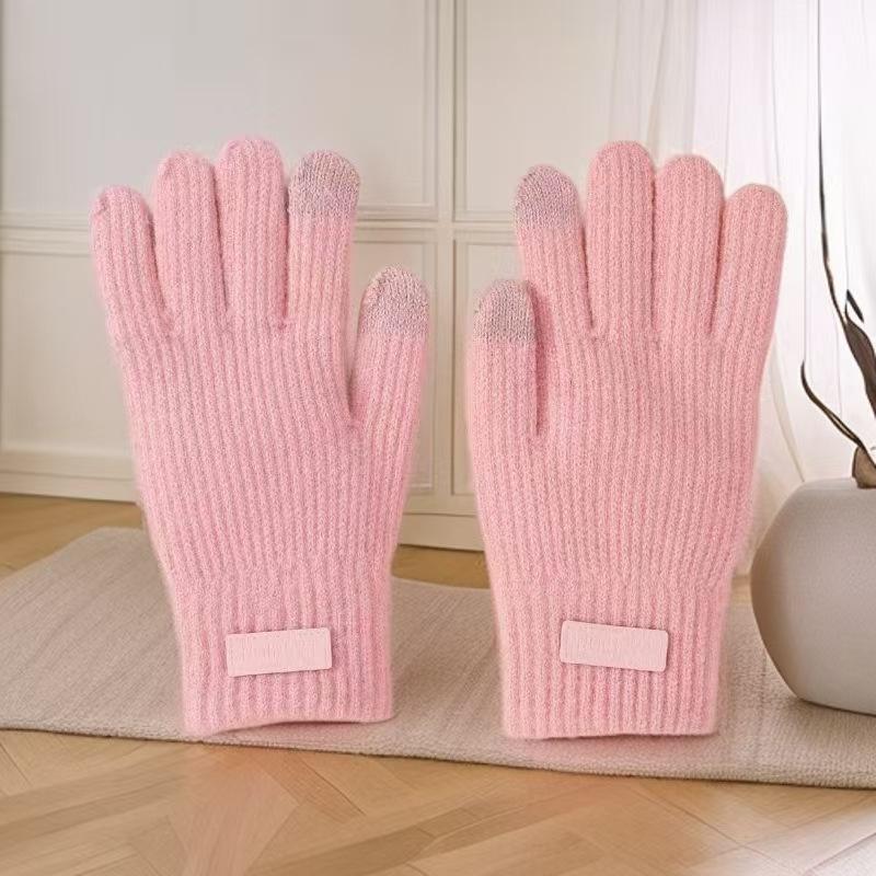Knitted Gloves Wool Ladies Winter Thickened and Fleece Morandi Candy Color Maillard Gloves