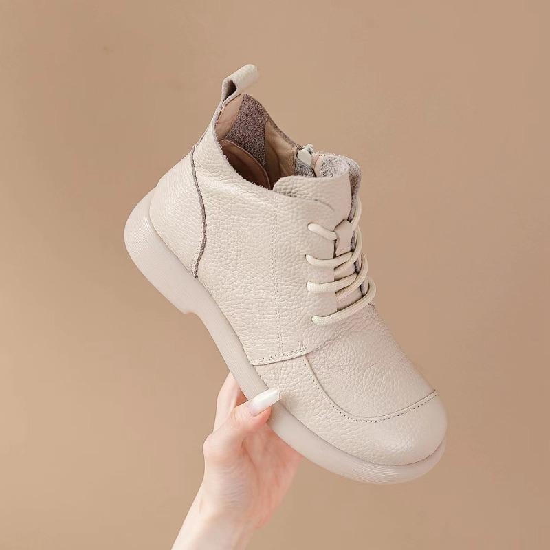 100% Genuine Leather Shoes Women Ankle Boots Spring Autumn Retro Soft Cow Leather Brand Ladies Single Boots Mother Shoes Plus Size 41